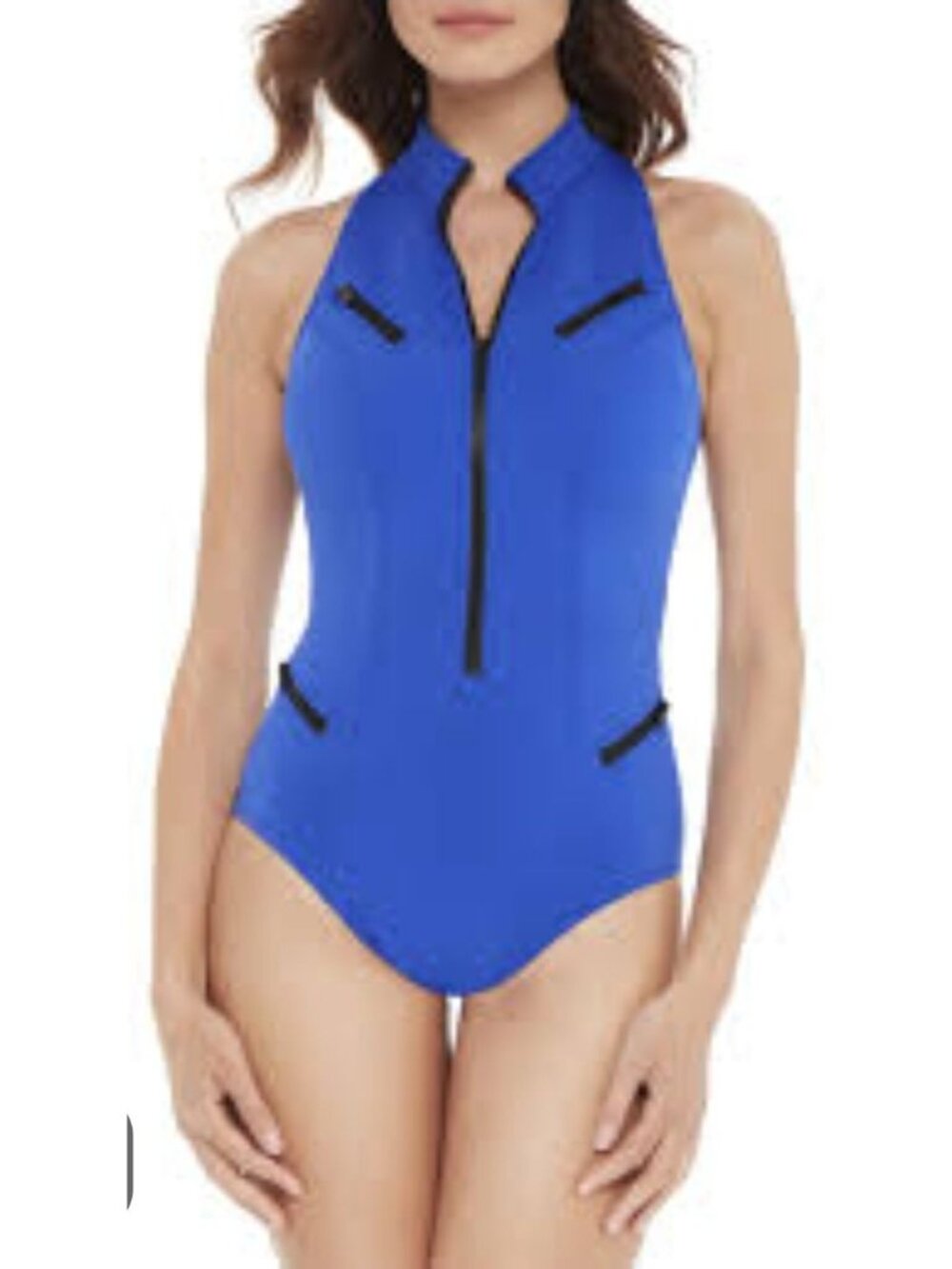 Magicsuit Blue Scuba Coco Suit One Piece zip front Slimming Swimsuit size 10